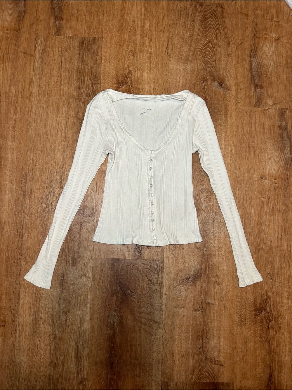 Anthropologie XS White Button-Front Long Sleeve Top